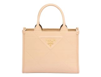 Prada Symbole Soft Calfskin Leather Sabbia Sand Triangle Quilted Mini Tote Bag