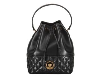 Mini Lamb Leather Bucket Bag with Gold Hardware
