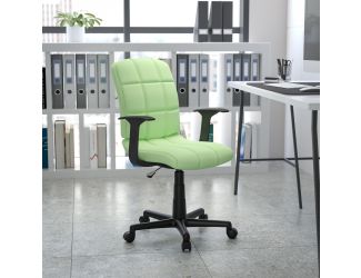 Mid-Back Green Quilted Vinyl Swivel Task Office Chair with Arms - Home Office