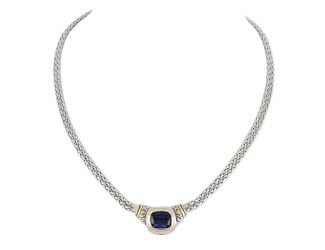 Nouveau Double Strand Necklace. Large Color CZ, Indigo. 16" L, Settings 1" Lx1/2"W. Rhodium chain