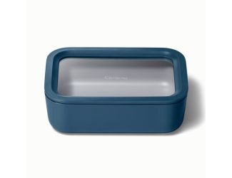6.6 Cup Glass Food Container Rectangular Shape w/ Lid Navy