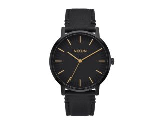 Men's Porter Black Leather Strap Watch Black Dial