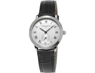 Ladies FC Slimline Quartz Black Leather Strap watch with Silver-Tone dial