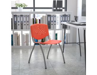 880 lb. Capacity Orange Perforated Back Plastic Stack Chair with Gray Frame