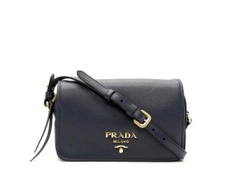 Prada Vitello Phenix Baltico Blue Leather Flap Medium Crossbody Bag