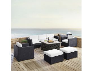 Biscayne 7Pc Outdoor Wicker Sectional Set W/Fire Table