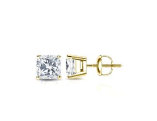 Bright White Pinnacle Cushion Lab Grown Diamond Screwback Stud in 14K Yellow Gold 0.90ct, GH, VVS