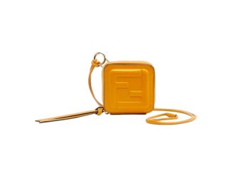Fendi FF Cube Embossed Small Zip Wallet Yellow Leather with Strap