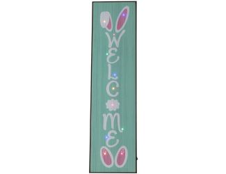 45-In. WELCOME Porch Leaner Sign with Battery-Operated LED Lights and Bunny Ears, Festive Spring Dec