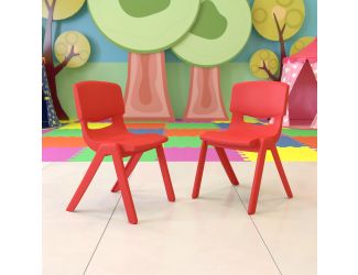 2 Pack Red Plastic Stackable School Chair with 15.5"H Seat