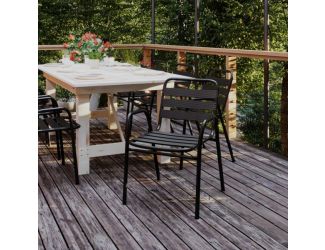 Commercial Indoor-Outdoor Restaurant Stack Chair with Slat Back and Arms-Black