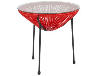 Red Rattan Bungee Table with Glass Top - Living Room Furniture