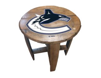 Vancouver Canucks Oak Barrel Table