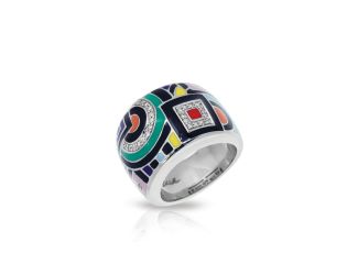 Belle Etoile Geometrica - Sterling Silver, Multicolor Enamel, White CZ Ring Size #8