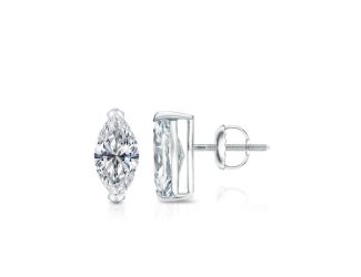 Bright White Pinnacle Marquise Lab Grown Diamond Screwback Stud in 14K White Gold 0.75ct, GH, VVS
