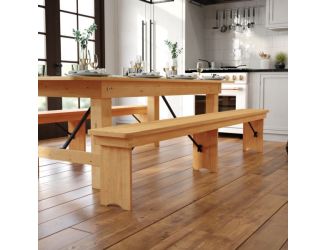 8' x 12" Solid Pine Folding Farm Bench with 3 Legs-Antique Rustic Light Natural