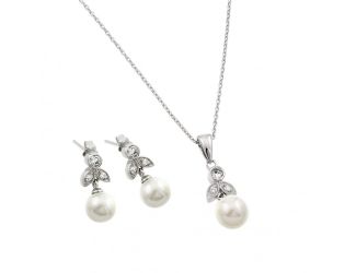 PARIKHS Rhodium Plated Flower Necklace-Earring Set in 925 Sterling Silver