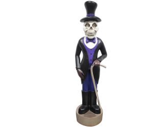 4-Ft. Scary Skeleton Holding a Cane Prelit LED Resin Figurine, Indoor or Covered Outdoor Halloween D