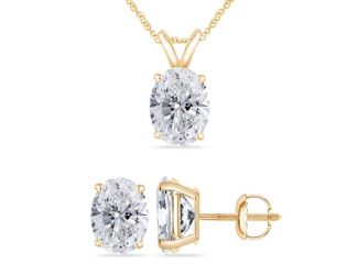 Bright White Pinnacle Oval shape Lab Grown Diamond Screwback Set in 14K Yellow Gold 1.70ct, GH,VVS