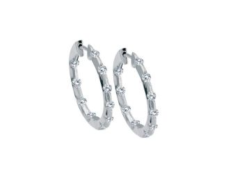 14K White Gold Tension Set Inside Outside .50 cwt. Diamond Hoop Earrings