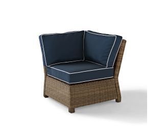 Bradenton Outdoor Wicker Sectional Corner Chair with Navy Cushions