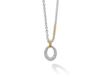 Two-Tone Oval Diamond Pendant Necklace Size 18"