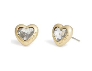 Crystal Heart Studs - Clear/Gold