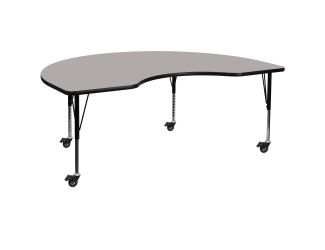 Mobile 48"W x 96"L Kidney Grey HP Laminate Adjustable Activity Table
