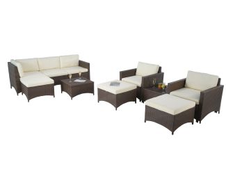 Studio Shine Sectional Sofa w/2 Armchairs, 2 Ottoman & Coffee Table Set