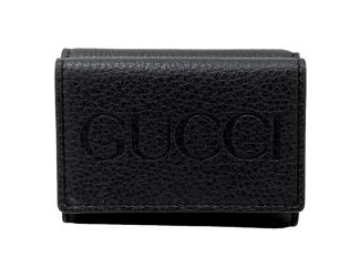 Gucci Embossed Logo Mini Tri-Fold Wallet Black Pebbled Leather