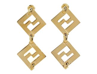 Fendi Forever Gold Tone Metal FF Dangle Stud Earrings