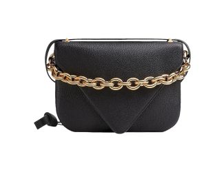 Bottega Veneta Mount Medium Envelope Black Leather Shoulder Bag Gold Chain