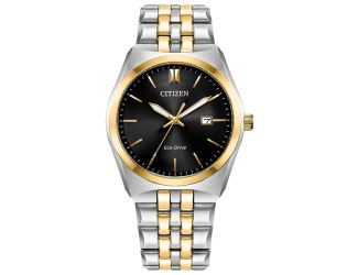 Men's Corso Eco-Drive watch, Two-Tone Stainless Steel Bracelet with Black dial
