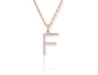 PARIKHS Diamond Initial 'F' Pendant Necklace in 18k Rose Gold over Sterling Silver 0.10ct IJK-I2