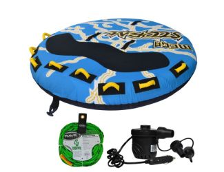 RAVE Sports - Mega Storm Towable, 1-Section 4-Rider Tow Rope, & High Pressure DC12V Electric Pump