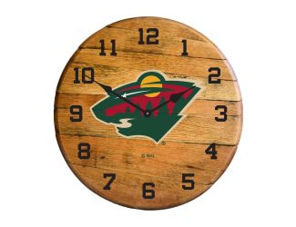 Minnesota Wild Oak Barrel Clock