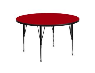 48" Round Red Thermal Laminate Activity Table - Height Adjustable Short Legs