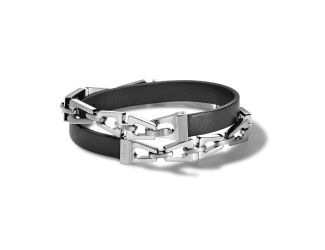 Double Wrap Links with Black Leather - Medium