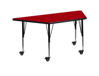 Mobile 29"W x 57"L Trapezoid Red Thermal Laminate Adjustable Activity Table