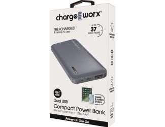 Chargeworx 5000mAh Dual USB Slim Power Bank, Bluestone