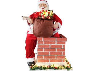 48-In. Life-Size Santa in Chimney with Toy Sack and Lights, Motion-Activated Christmas Animatronic
