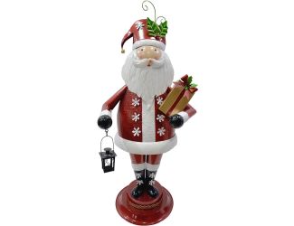 50-In. Iron Santa Claus Holding Gift and Lantern with Removable Lawn Stake, Indoor or Outdoor Christ