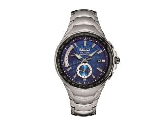 Mens Radio Sync Solar Dual Time Silver/Black Case Blue Dial