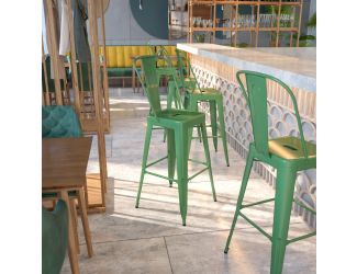 30" High Green Metal Indoor-Outdoor Barstool with Back - Kitchen Furniture