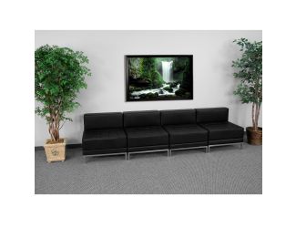 4 Piece Black LeatherSoft Modular Lounge Set with Taut Back and Seat