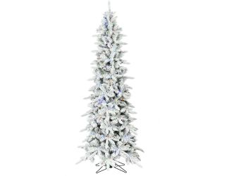 6.5-Ft. Slim Mountain Pine Flocked Christmas Tree with Multicolor LED Lights