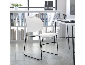 White Ultra-Compact School Stack Chair - Office Guest Chair/Student Chair