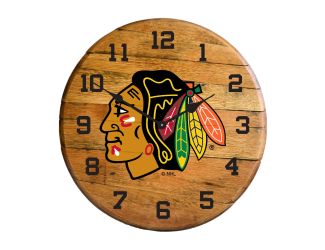 Chicago Blackhawks Oak Barrel Clock