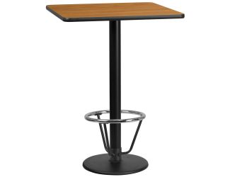 30" SQ Natural Laminate Table Top & 18" RD Bar Height Table Base with Foot Ring
