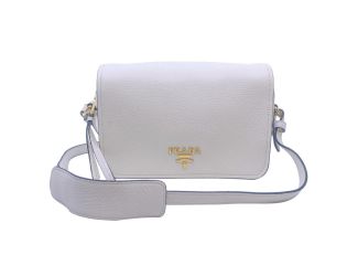 Prada Flap Vitello Phenix Ivory Leather Cross Body Bag